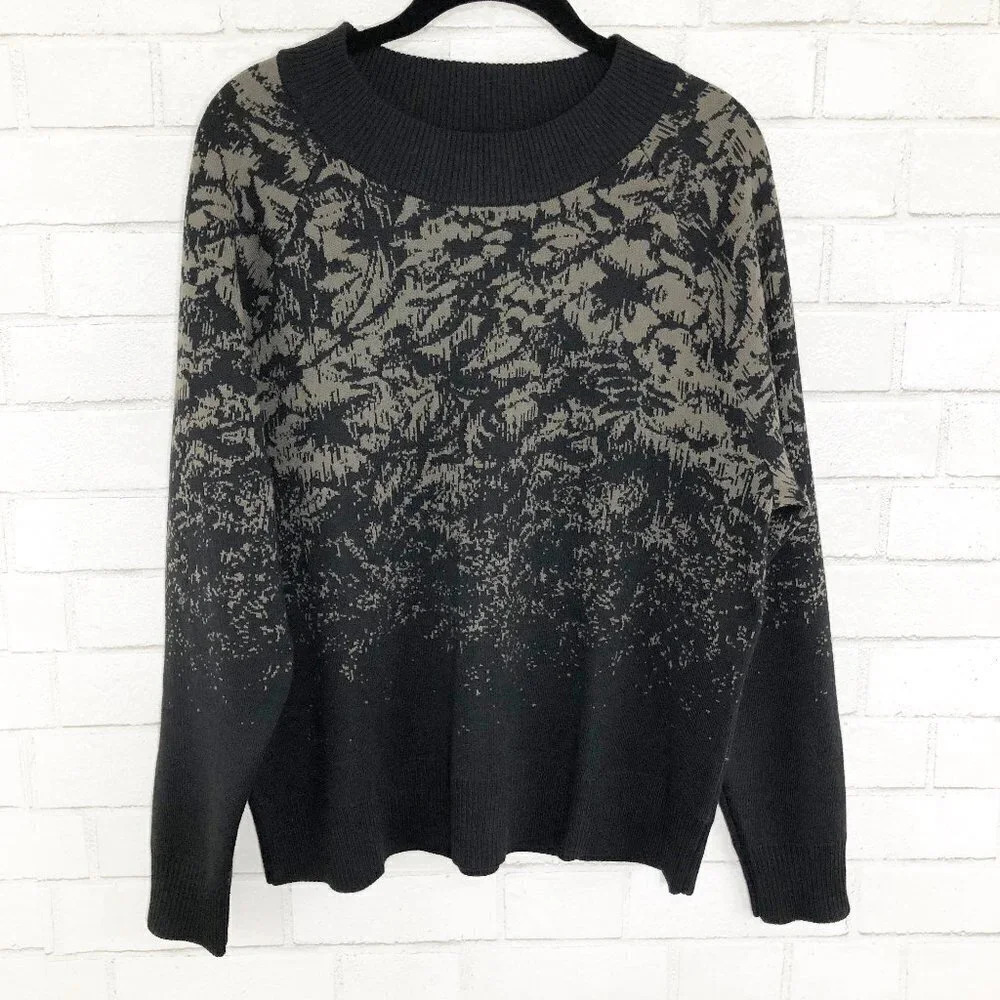 Athleta Taupe & Black Jacquard Crewneck Pullover Sweater Women's Size Medium
